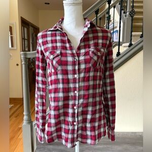 Heritage 1981 Long Sleeve Button Up Red/Black/Cream Shirt Size Medium